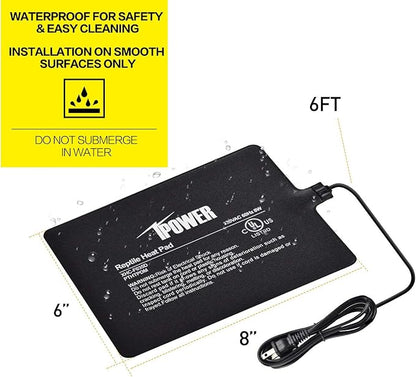iPower 6 by 8-Inch 8 Watt Reptile Heat Pad Under Tank Terrarium Warmer Heat Mat for Small Animals