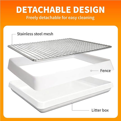 BESNEW 3 in 1 Rabbit Hay Feeder with Litter Box,Upgraded Metal Hay Rack & Litter Tray & Water Bowl,Quick Cleaning,Easy to Install,Bunny Supplies for Rabbit Guinea Pig Chinchilla Small Animals