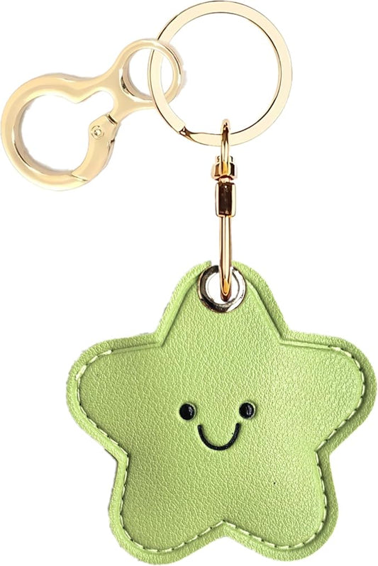 Leather Keychain Holder Case Compatible with AirTag,Cute Protective Cover with Keyring,Anti-Scratch Finder GPS Tracker Case for Wallet Keys,Bag,Pets,Backpack(Green Star)