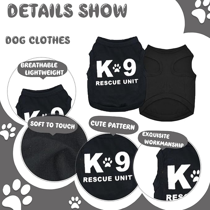 4-Pack Dog Clothes for Small Dogs Black Security Dog Shirt Soft Chihuahua Clothes Cute Male Puppy Clothes Pet Clothing for Small Dog Boy XXS