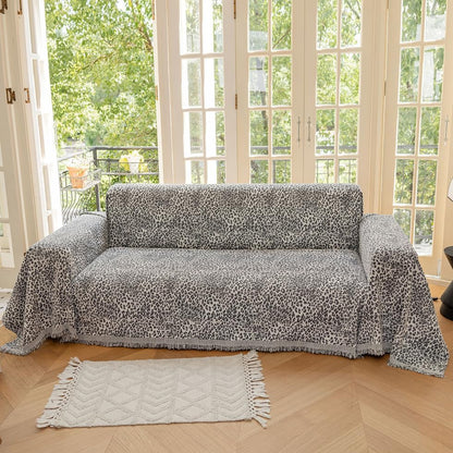 AMWAN Luxury Chenille Couch Cover Grey Leopard Print Grey Large Sofa Cover for Sectional,Lshape,3 Cushion Sofa,Couch,Sofa-Bed Durable 1 Piece Multifunctional Furniture Cover for Dogs,Cats,71x134’’