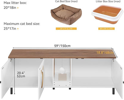 YITAHOME Cat Litter Box Enclosure, 59in Litter Box Furniture Hidden, Wooden Cat Washroom Furniture, Litterbox Furniture Hidden Fit Most of Litter Cabinet, End Table, Nightstand, Indoor Cabinet