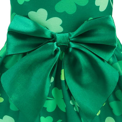 PUPTECK Print Dog St. Patrick's Day Dress Pet Costumes Apparel with Cute Bowtie Puppy Clothes Outfit, Shamrock S