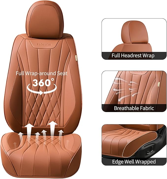 FLORICH Premium Leather Car Seat Covers, Automotive Seat Covers Universal Fit Most Vehicles, Quick Setup Car Seat Protector Car Accessories (Brown, 2 Front Set)