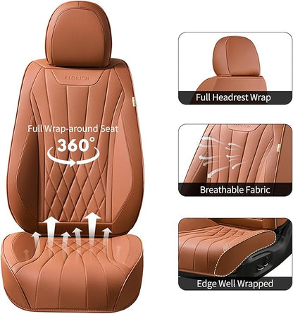 FLORICH Premium Leather Car Seat Covers, Automotive Seat Covers Universal Fit Most Vehicles, Quick Setup Car Seat Protector Car Accessories (Brown, 2 Front Set)
