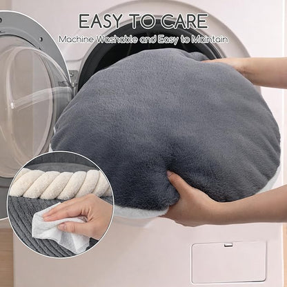 Hollypet Cat Bed for Indoor Cats Kitty Beds, Round Washable Fluffy Small Dog Bed, Soft Cozy Plush Pet Beds for Puppy and Kitten with Non-Slip Bottom (20" Diameter, Grey)