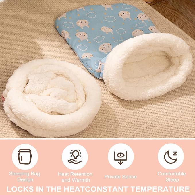 2pcs Winter Cat Sleeping Bag, Portable Warm Feline Bed,Warming, Soft Plush Cat Cave Bed Self-Sack for Indoor Cats Small Dogs 1-10kg（Pink&Blue,19.7x17.7in）