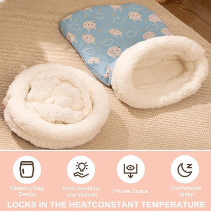 2pcs Winter Cat Sleeping Bag, Portable Warm Feline Bed,Warming, Soft Plush Cat Cave Bed Self-Sack for Indoor Cats Small Dogs 1-10kg（Pink&Blue,19.7x17.7in）
