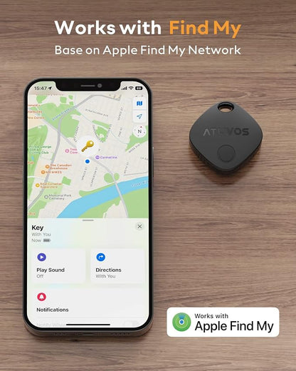 ATUVOS Air Tracker Tag-1 Pack, Bluetooth Luggage Tracker Works with Apple Find My APP (iOS Only, Not for Android), Keys Finder and Item Locator for Luggage, Backpack, Suitcases, Replaceable Battery