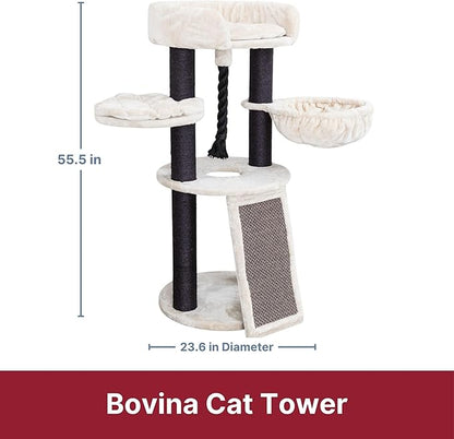 TRIXIE Bovina Cat Tower for Large Cats, Hammock, Climbing Ramp, Sturdy Play Rope, Padded Platforms 55.5 in. Tall