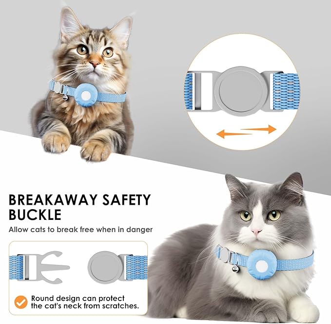 Cat Tracker, Lightweight Pet Tracker for Cats, Waterproof GPS Tracker for Cats Compatible with Apple Find My App(Only iOS), Real-Time Tracking, Precise Positioning, No Monthly Fee, Blue