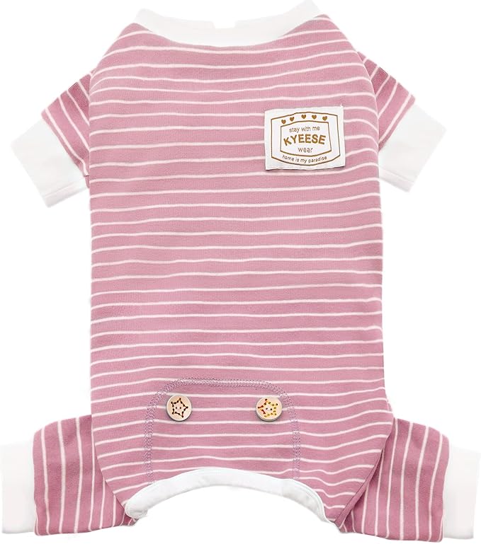KYEESE Dog Pajamas Stretchable 4 Legs Doggie Jammies Striped Dog PJS Jumpsuit Lightweight Onesie Puppy Pajamas Soft Breathable Cozy Pet Outfit PJS Comfortable Sleepwear,Pink Striped, X-Small