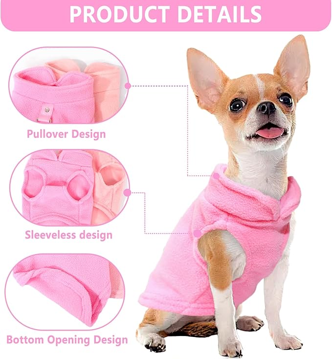 2 Pack Dog Sweater with Leash Ring Winter Warm Pet Sweater Thick Clothes Coat Fleece Dog Sweaters for Small Dogs Girl Boy for Chihuahua, French Bulldog, Dachshund,Small(4-6lbs)