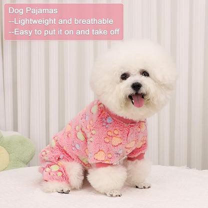 YIKEYO Dog Sweaters Pajamas for Small Dogs, Dog Pajamas Winter Girl and Boy,Puppy 4 Legged Clothes Chihuahua Yorkie Teacup Jumpsuit Cute Feet Print(Rose, Small)