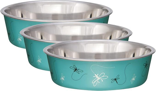 Loving Pets Bella Bowl Designer & Expressions Dog Bowl, Medium, Dragonfly, Turquoise (Pack of 3)