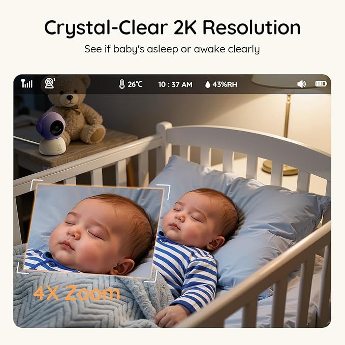 BOIFUN 2K Baby Monitor with 2 Cameras,Smartphone App, Wi-Fi Cameras,5-inch Display, Motion Tracking, Encrypted Connection, Night Vision, Long-Range 2-Way Talk, Temp Sensor