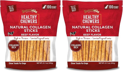 Rewardables, Healthy Chewers, Natural Collagen and Beef Sticks for Dogs, High Protein and Limited Ingredient Dog Chews, 100 Count (Pack of 2)