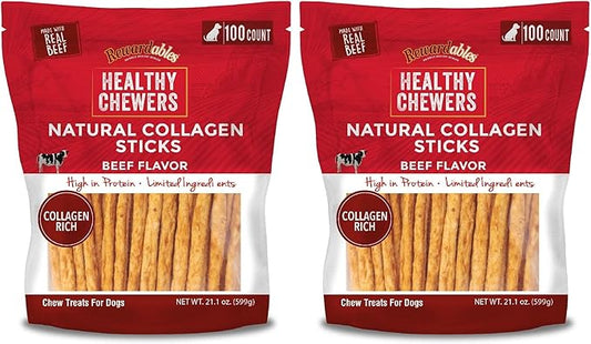Rewardables, Healthy Chewers, Natural Collagen and Beef Sticks for Dogs, High Protein and Limited Ingredient Dog Chews, 100 Count (Pack of 2)