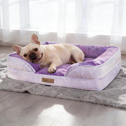 BELLA & PAL Orthopedic Dog Sofa Bed for Medium/Large Dogs – No Assembly Needed, Egg-Crate Foam Dog Couch with Waterproof Liner, Washable Removable Cover, Non-Slip, 28x23x6.5Inch, Purple