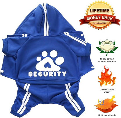 Dog Hoodie Security Clothes 4 Legs Jumpsuit Sweatshirt Hoodies Soft & Warm Dog Outfit Pullover Dog Winter Clothes Sweater for Small Medium Large Dogs Cats (Blue, XX-Small)