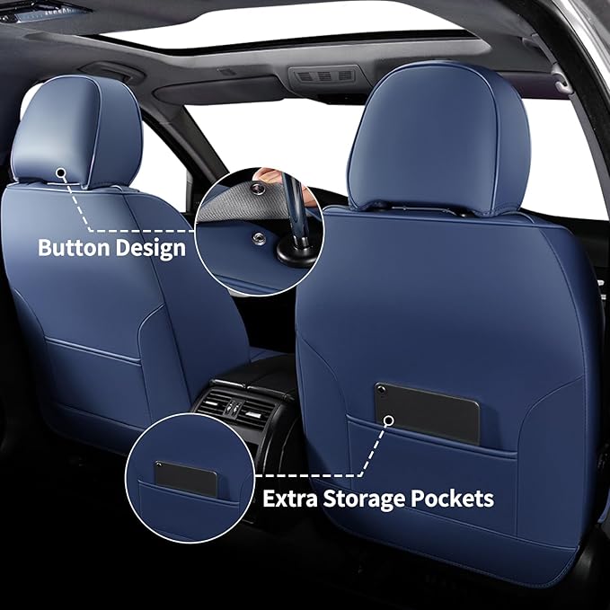 FLORICH Universal Car Seat Covers for Car Front, 2-Pack Automotive Seat Covers Leather Car Seat Protector Fit for Most Sedans SUV Pick-up Truck - Blue&Black