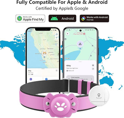 2-in-1 GPS Tracker for Cats: Smart Pet Collar with Real-Time Tracking,No Monthly Fee/Subscription (iOS & Android) Waterproof, Anti-Lost,365-Day Long Battery Life GPS Tracker Cat Collar (Pink)