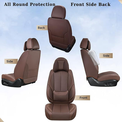 Coverado Universal Seat Covers Front, Universal Seat Covers for Cars, 2-Pack Waterproof Nappa Leather Car Seat Covers with Head Pillow, Auto Protectors Fit for Most Sedans SUV Pick-up Truck-Brown