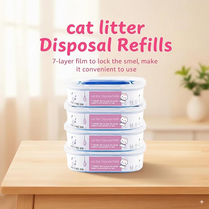 4 Pack 28FT Cat Litter Refill Cartridge, Compatible with Pet Genie Standard/Plus/Style Pail Refills, Up to 16 Months of Supply, 7 layer Odor Control Jumbo Refill Cartridge
