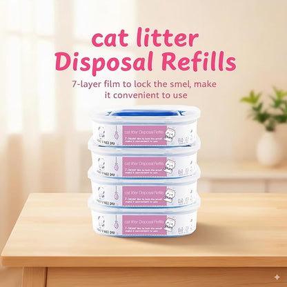 4 Pack 28FT Cat Litter Refill Cartridge, Compatible with Pet Genie Standard/Plus/Style Pail Refills, Up to 16 Months of Supply, 7 layer Odor Control Jumbo Refill Cartridge
