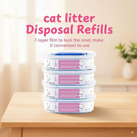 4 Pack 28FT Cat Litter Refill Cartridge, Compatible with Pet Genie Standard/Plus/Style Pail Refills, Up to 16 Months of Supply, 7 layer Odor Control Jumbo Refill Cartridge