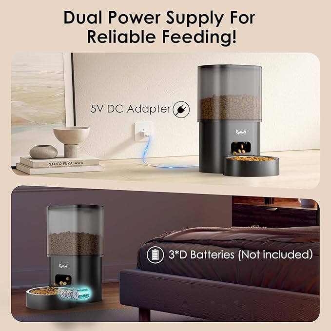 Automatic Cat Feeder and Water Fountain, Rywell 3L WiFi Timed Pet Food Dispenser and 2.5L Water Dispenser with APP for Cats and Dogs, Voice Recorder, Stainless Steel Bowl, Low Noise, Dual Power Supply