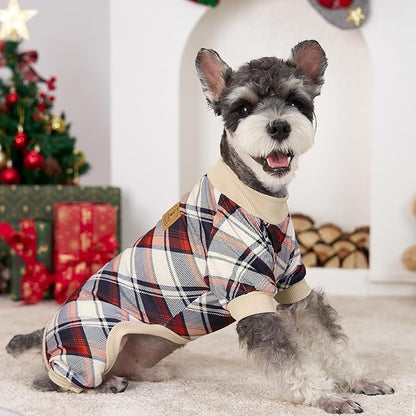 XPUDAC 4 Pack Dog Pajamas for Small Dogs Cats Plaid Doggie Clothes Puppy Onesies Christmas Pajamas Jumpsuits Pet Pjs Shirt Apparel Large, Red Green Beige Grey