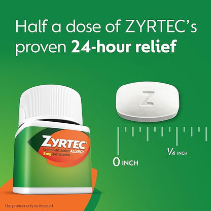 Zyrtec 24 Hour Allergy Relief Tablets, Indoor & Outdoor Allergy Medicine for Adults with 5 mg Cetirizine Hydrochloride, Relief of Runny Nose, Sneezing, Itchy Eyes, Plus Dust, Mold & Pet Dander, 35 ct