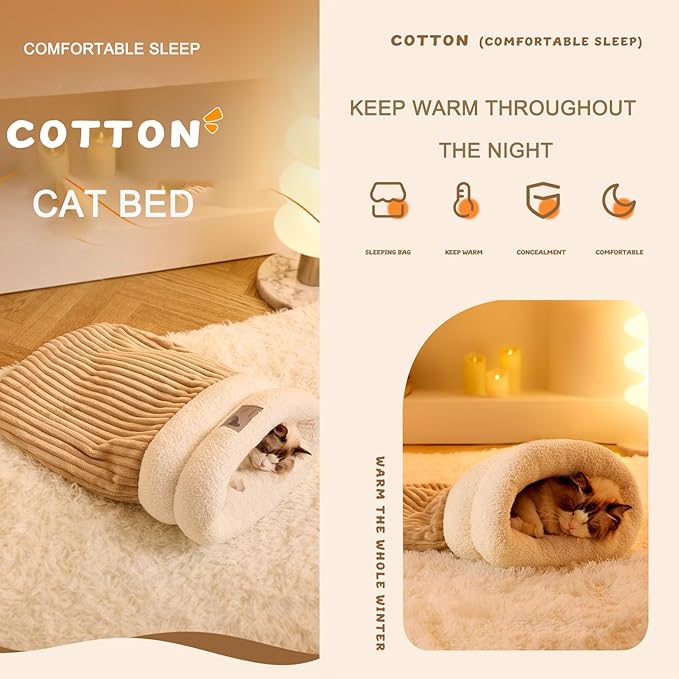Cat Bed for Indoor Cats,Soft and Comfortable,Cute cat House,Semi-Enclosed cat Bed,Kitty pet hut,Hideaway (Premium)