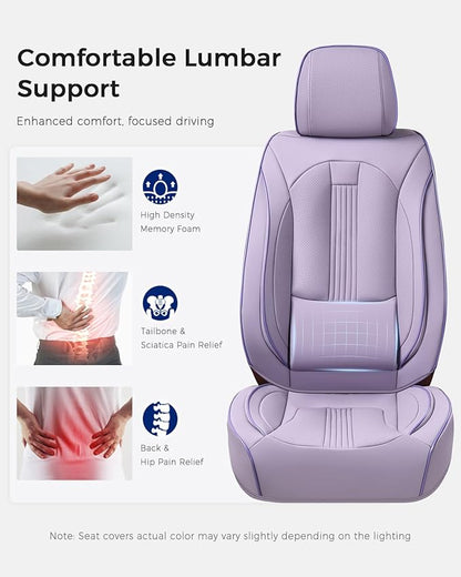 Huidasource Purple Front Seat Cover, Front Car Seat Cover Nappa Leather with Lumbar Support, Side Elastic Fabric, Airbag, Ventilation ＆ Heating, Universal Fit for Most Vans Cars SUV Trucks, Purple