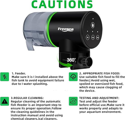 FREESEA Aquarium Automatic Fish Feeder: Rechargeable Auto Fish Food Dispenser - Fish Tank Vacation Timer Feeder for Betta | Koi | Goldfish | Turtle