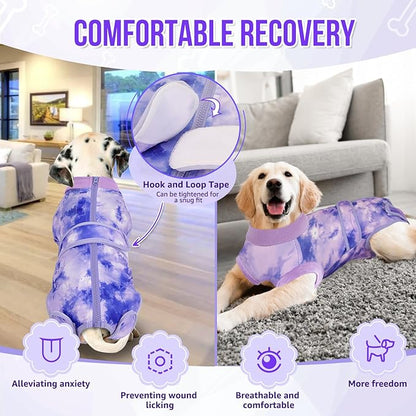 Lukovee Recovery Suit for Dogs, Zipper On Recovery Suit for Female Male Dog, Onesie Abdominal Wounds Cone E-Collar Alternative Prevent Licking Spay Recovery Suit (XL, 2TPU)