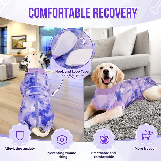 Lukovee Recovery Suit for Dogs, Zipper On Recovery Suit for Female Male Dog, Onesie Abdominal Wounds Cone E-Collar Alternative Prevent Licking Spay Recovery Suit (4XL, PU)
