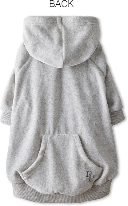 Pet Passion Cooper II Organic Cotton Velour Dog Hoodie Pet Coat for Small, Medium and Large Dogs, Light Heather Gray, XX-Small (4-7 lbs)