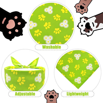 7 PCS Small Dog Bandanas Paw Print Hemming Seam Edge Dogs Bandana for Medium Cats Large Scarfs Party Grooming M
