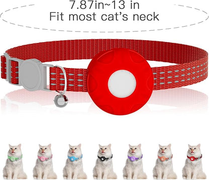 Cat Tracker Collar,No Monthly Fee Pet Tracker for Cats (Only iOS),Waterproof Tracker Cat Collars with Safety Elastic Buckle,Cat Tracker Compatible with Apple Find My App-Red