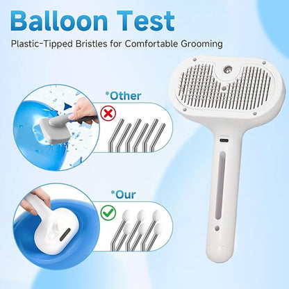 Fresh Fur Shower Brush, 3 in 1 Pet Steam Brush, Spray Hair Removal Comb for Cats ＆ Dogs - Deshedding＆ Grooming (White)