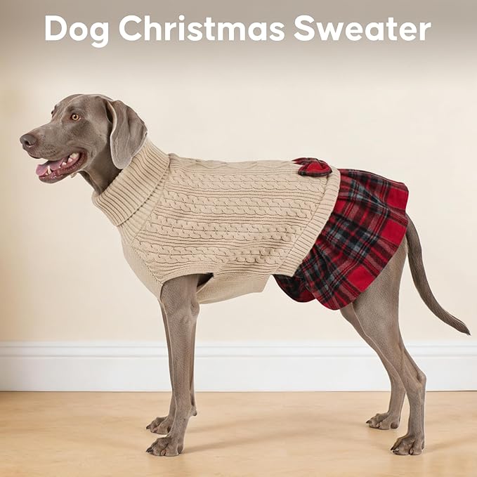 KYEESE Dog Sweater Stretchy Dogs Clothes Soft Turtleneck Pet Sweater Dress Pet Coats with Bowtie Thick Knitwear Warm Pullover Dog Sweaters for Medium Dogs Girl for Cold Weather Winter