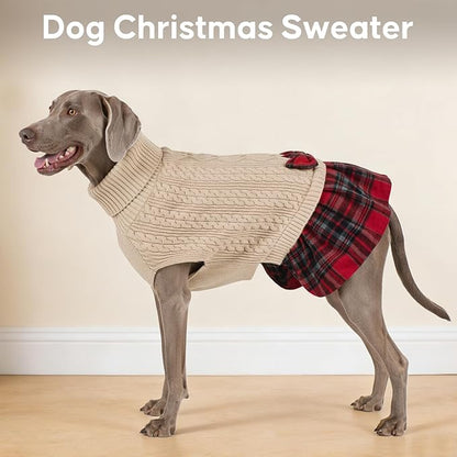 KYEESE Dog Sweater Stretchy Dogs Clothes Soft Turtleneck Pet Sweater Dress Pet Coats with Bowtie Thick Knitwear Warm Pullover Dog Sweaters for Medium Dogs Girl for Cold Weather Winter