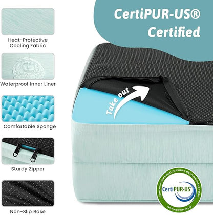 COZY KISS Cooling Dog Bed for Medium Small Size Dogs, Q-Max >0.4 Summer Cool Orthopedic Foam Pet Sofa Bed with Sides, Bolster Anti-Slip Couch with Washable Removable Cover, M 30x20x6 inch, Green