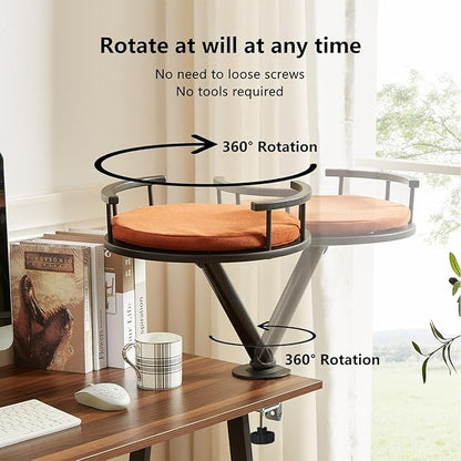 Cat Desk Bed - Desktop Attachment Cat Perch for Home Office, Spinnable Indoor Mounted Desk Bed, Elevated Nest for Work, Kitten Furniture Accessories(Black)