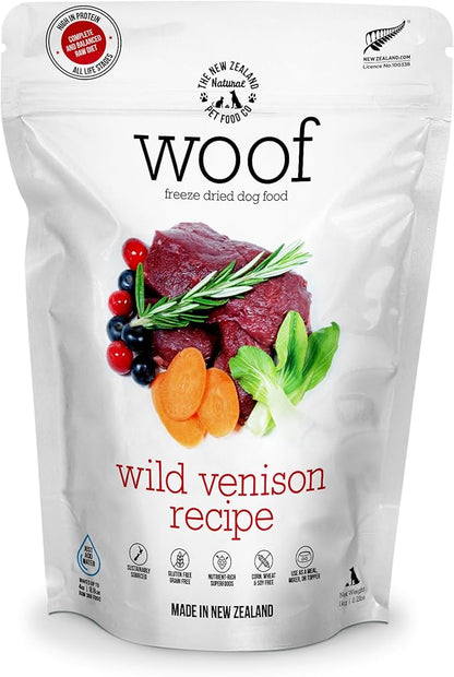 The New Zealand Natural Pet Food Co. WOOF Freeze Dried Dog Food - Wild Venison Recipe,High Protein Dog Food Toppers, Freeze Dried Meals & Treats,2.2 lb