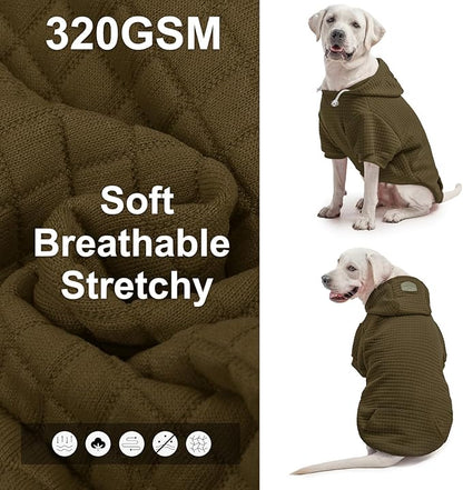 BEAUTYZOO Dog Hoodie with Leash Hole and Pocket,Dog Sweaters for Small Medium Large Dogs Boys Girls,Waffle-Like Laminated Cotton Warm Outfits for French Bulldogs, Pitbull, Winter Puppy Clothes Jacket