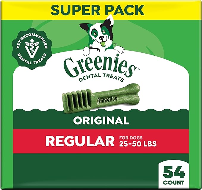 Greenies Veterinarian-Recommended Adult Natural Dental Dog Treats Regular Size, Dog Dental Chews, Original Flavor, 54 oz. Pack, 54 Count