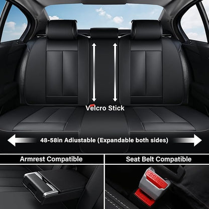 Coverado Car Seat Covers Full Set, Black Seat Covers for Cars, Automotive Seat Covers, Waterproof Nappa Leather Front Seats and Back Car Seat Protector, Universal Fit for Most Cars SUV Trucks